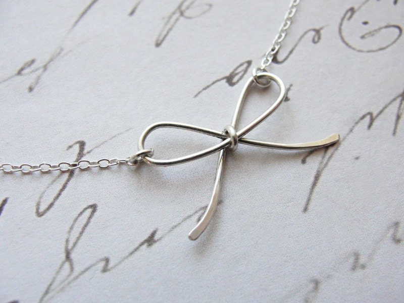 Silver bow necklace - tiny - little silver jewelry - Olive Yew Jewels