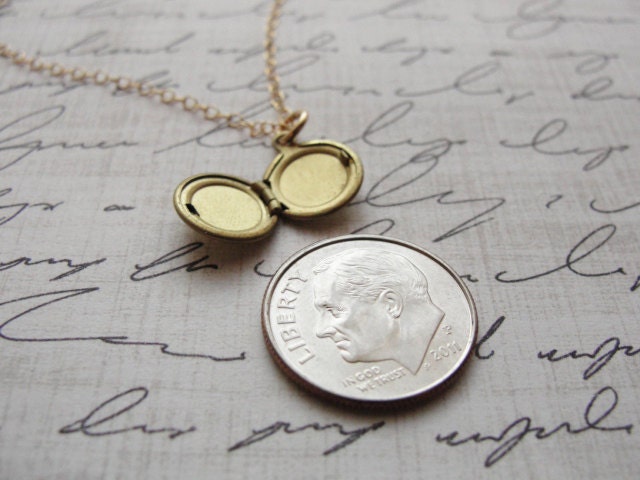 Tiny round locket - Simple locket gold necklace