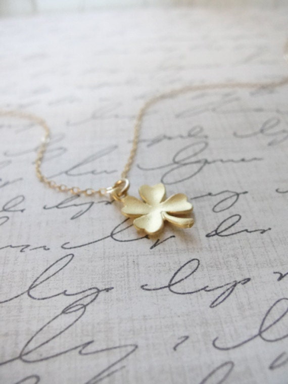 Simple gold clover necklace - shamrock necklace - lucky gold jewelry