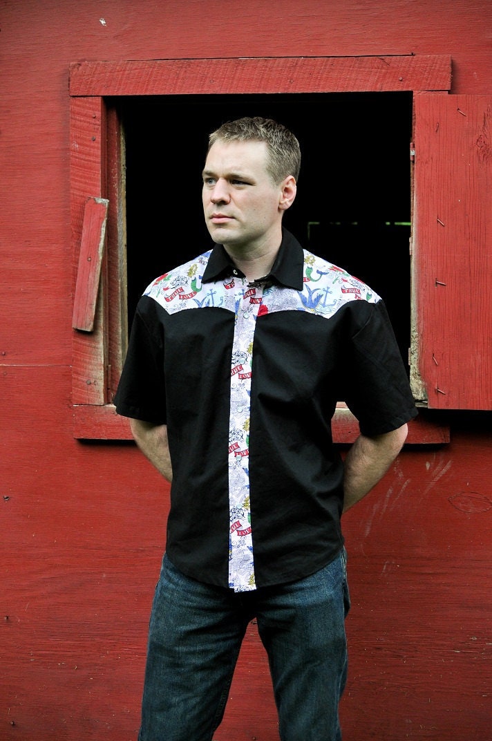 Last One- Men's Rockabilly Sailor Jerry Short Sleeved Shirt, Large, VERY limited edition