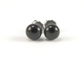 Black stud earrings, fused glass with surgical steel earring posts