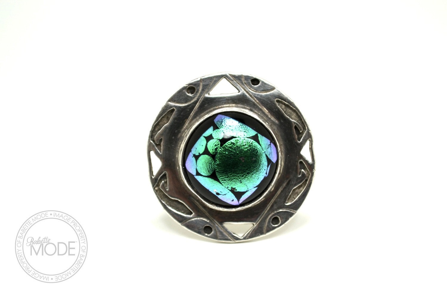Dichroic Glass Orbit Silver Ring