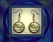 Alice in Wonderland Mad Hatter Tea Party Art Brass Charm Earrings