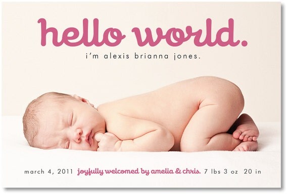 custom photo birth announcement - hello world