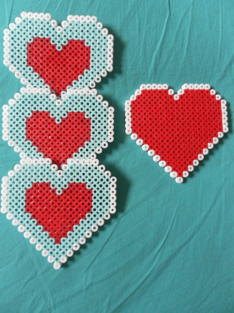 Zelda Nintendo heart container perler bead coasters PLUS Link magnet 8bit