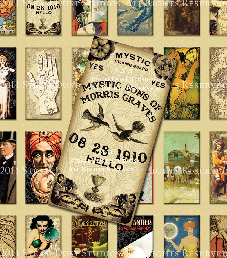 Steampunk Victorian 1x2 inch Domino Tiles - Mystic/Ouija/Crystal Ball/Fortune-Teller - Digital Collage Sheet - Download and Print