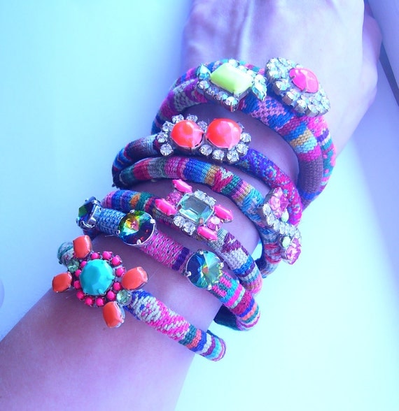 The ORIGINAL ss2012 Vintage Rhinestone Friendship Bracelet - Neon BOHO LUST (Pre Order) As seen on the BagHag Diaries