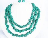 Large Kelly GreenTurquoise Jewelry Set - Big Bold Chunky Green Turquoise Necklace