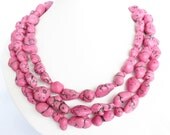 Pink Turquoise Necklace - Pink Turquoise Graduated Statement Necklace Bridesmaid Jewelry