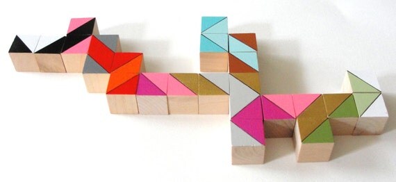24 Mini Color Block Magnets - BESTSELLER - Hand Painted Wood Blocks in AUSTIN SET (Gold, Neon Pink, Aqua) - Geometric, Color Block