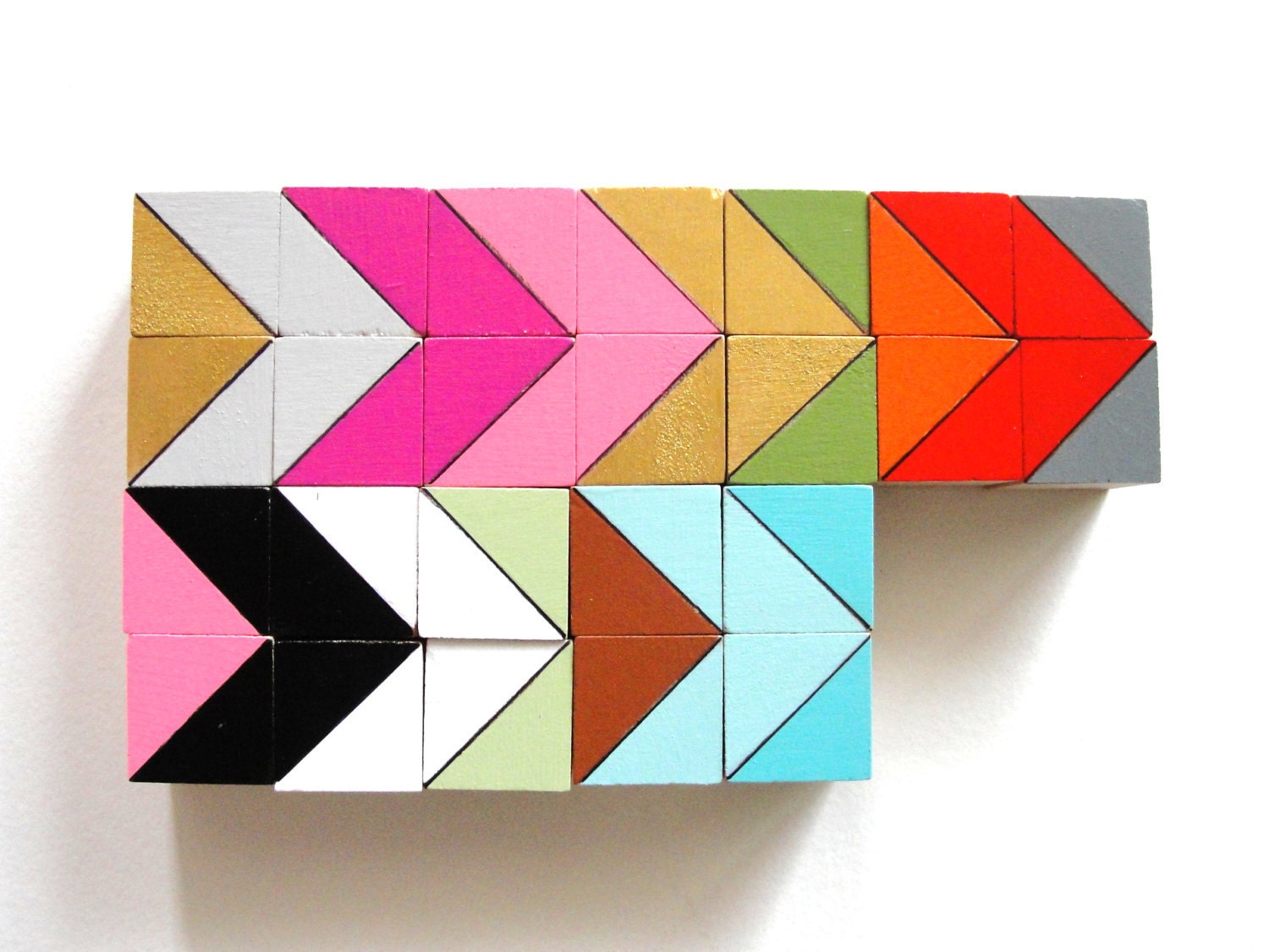 24 Mini Color Block Magnets - BESTSELLER - Hand Painted Wood Blocks in AUSTIN SET (Gold, Neon Pink, Aqua) - Geometric, Color Block