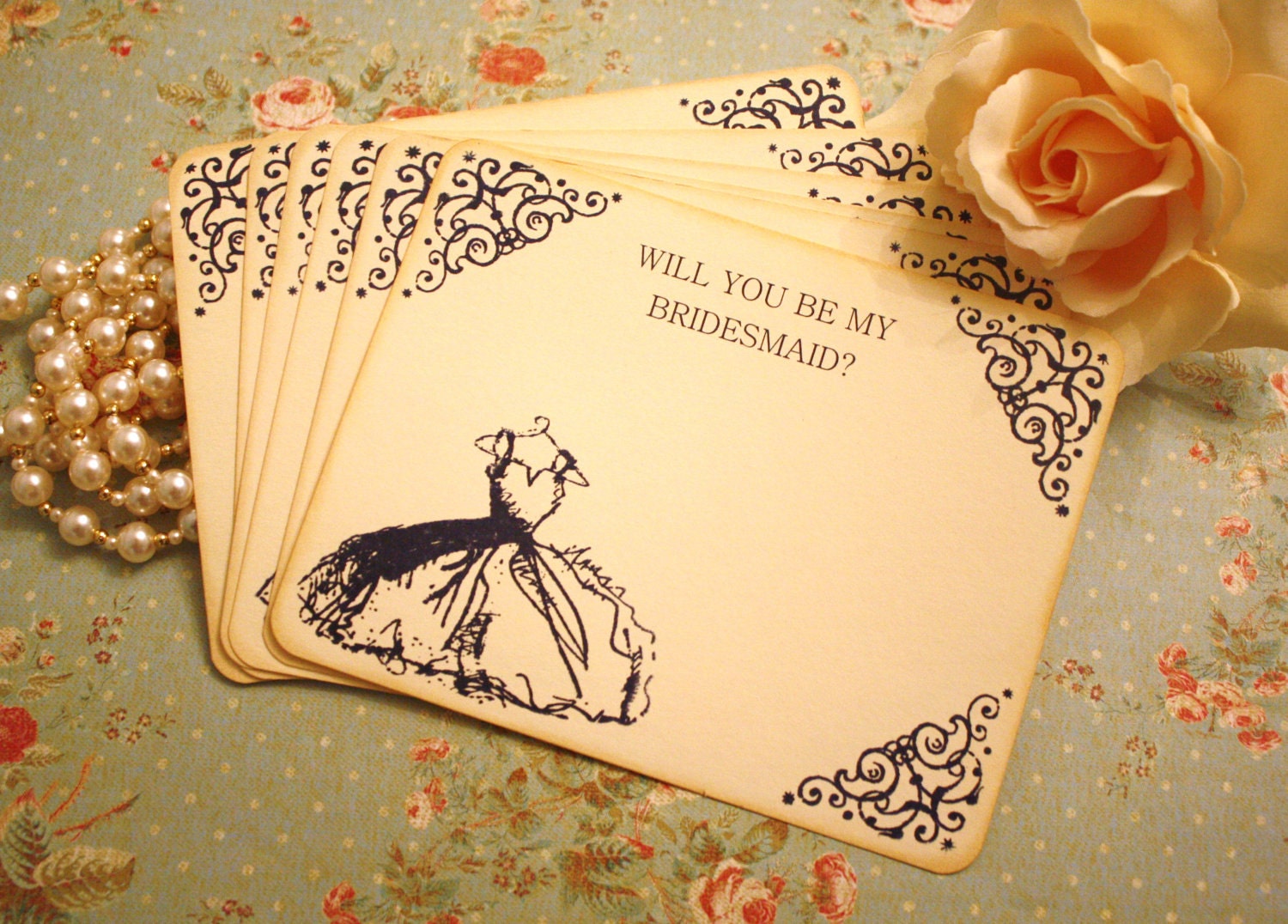 Bridesmaid Card Set- Will You Be My Bridesmaid- Set of 6- Royal Blue