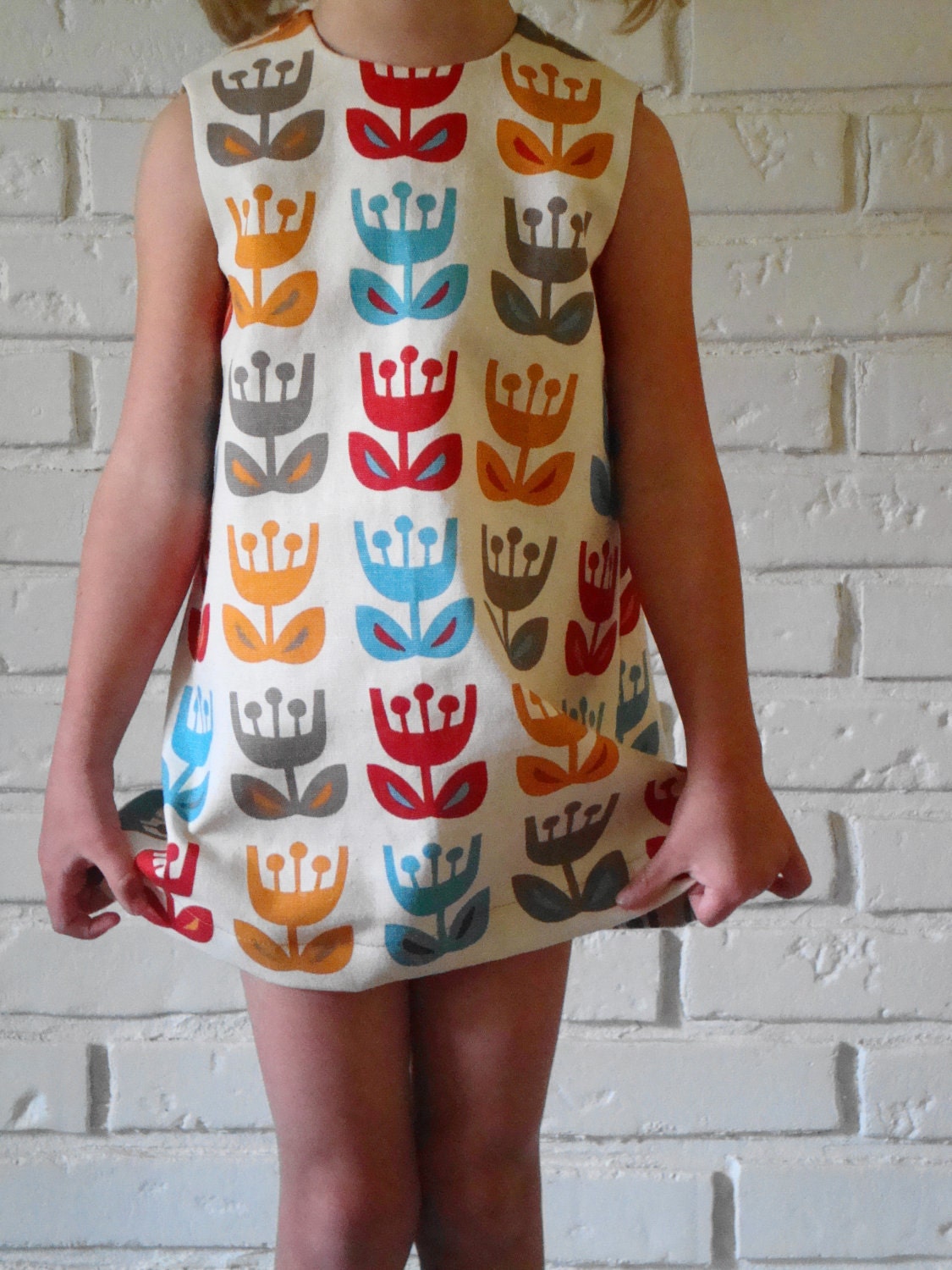 INGRID little girl toddler dress NORWAY shift a-line tulips scandinavian retro MOD vintage inspired 1960s by little ticket