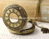 big size antique rose flower golden dial Pocket Watch Locket Necklace