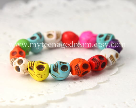 Day of the death Colorful Turquoise skull bracelet