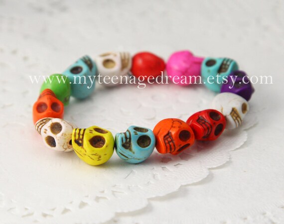 Day of the death Colorful Turquoise skull bracelet