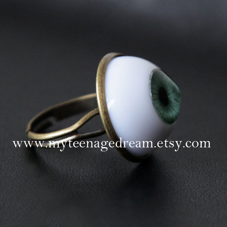Evil Eye Adjustable Ring, green eye