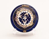 Victorian Hinged Cobalt Glass Vanity Jar With Hand Painted Floral Design