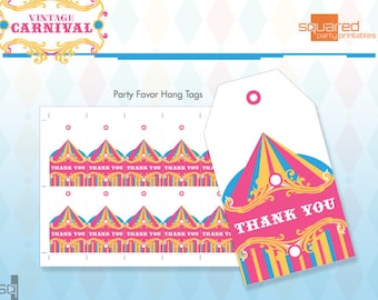 Vintage Carnival Circus Favor Tags - Printable Birthday Party Package - DIY Print - Pink & Aqua