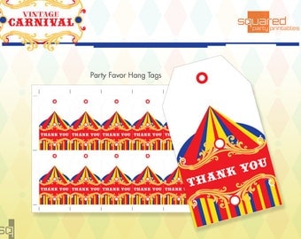 Vintage Carnival Circus Favor Tags - Printable Birthday Party Package - DIY Print - Primary Colors