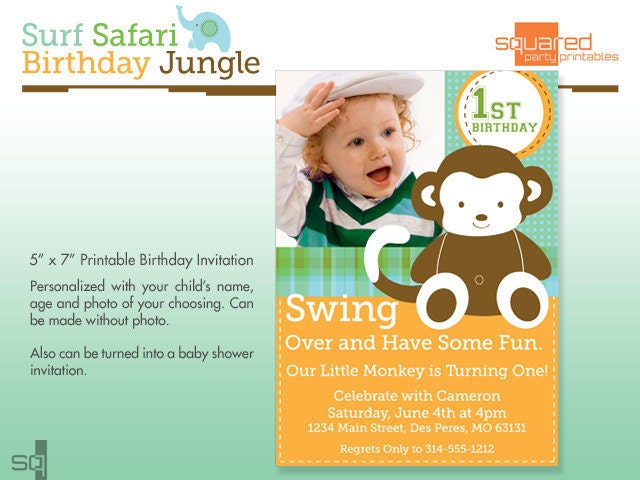 Surf Safari Birthday Jungle Party Invitation - DIY Printable Il_570xn