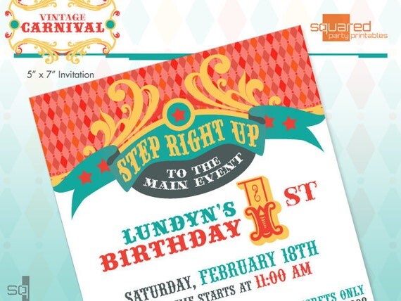 Vintage Carnival Circus Printable Birthday Party Invitation - DIY Print Il_570xn