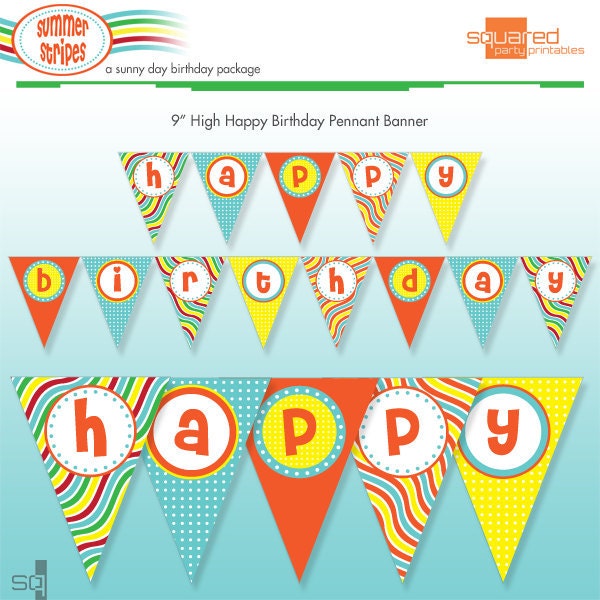 Pool Party Printable Happy Birthday Banner - DIY Print - Summer Stripes - Beach Il_570xn