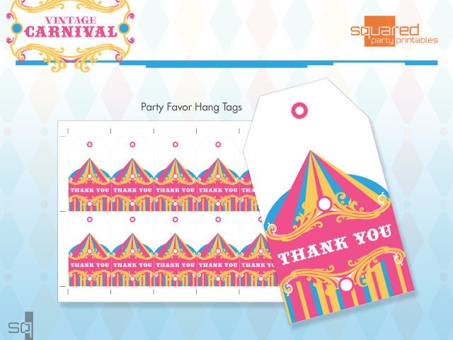 Vintage Carnival Circus Favor Tags - Printable Birthday Party Package - DIY Print - Pink & Aqua