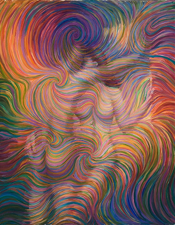 Leaning Lovers Energy Painting - Giclee Print Signed By Julia Watkins