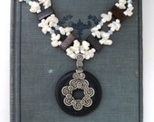 Java Beach - FREE SHIPPING Vintage Upcycled Chocolate Coffee Brown Swirl Donut Round Pendant Seed Bead Raw Pearl Mineral Unique Gift