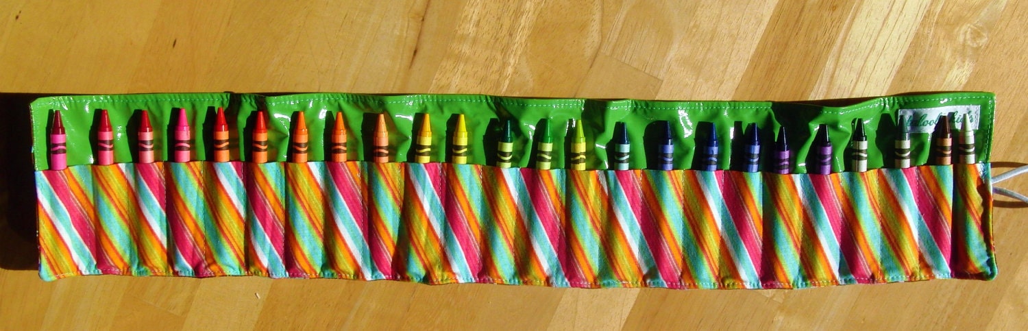 Crayon Roll - Girl - Turquoise, Brown, Pink - 24 Crayons - Crayon Holder