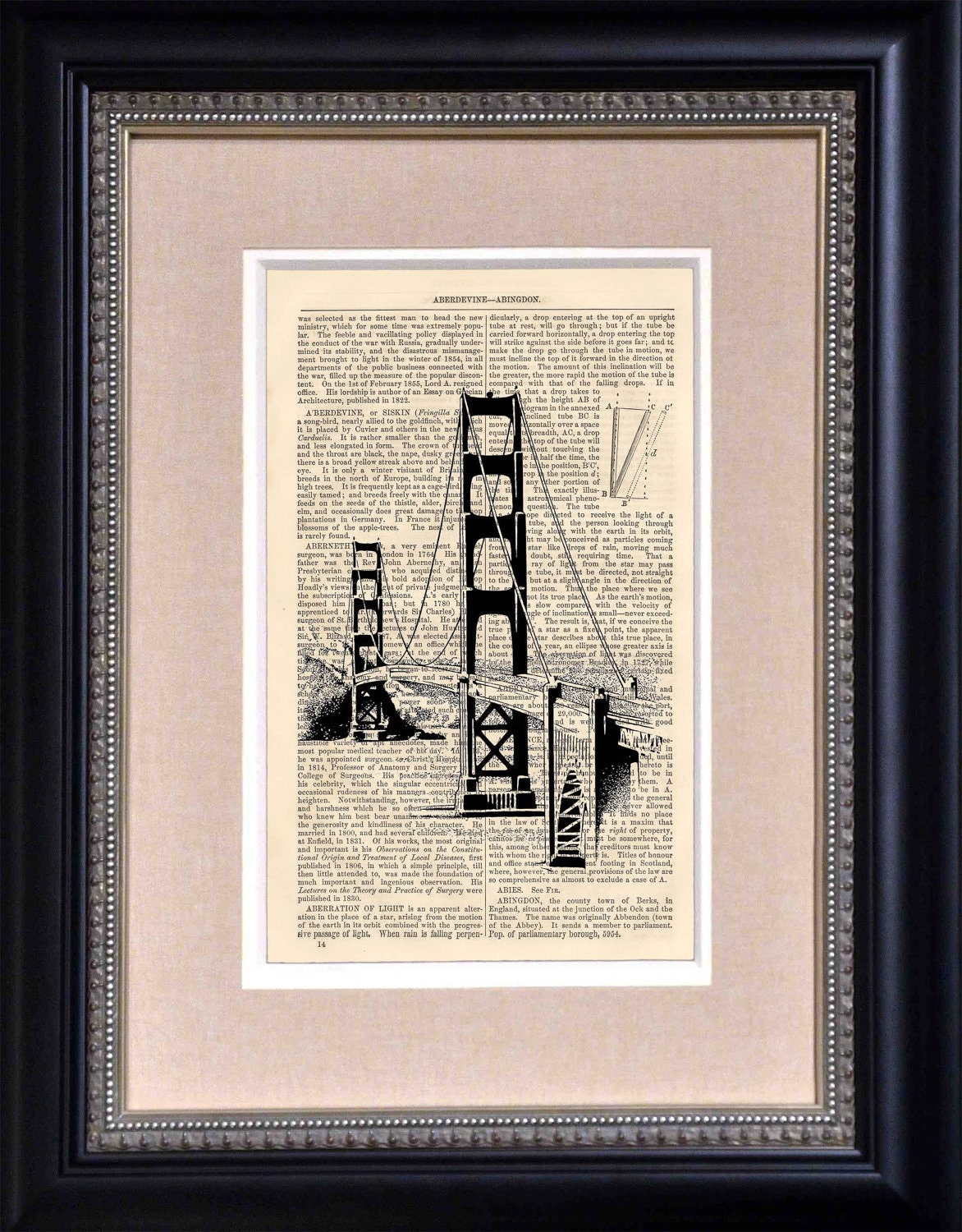 Art Print - Golden Gate Bridge - 6 1/2" x 10" Encyclopedia Page - Art Print on Upcycled Encyclopedia Page