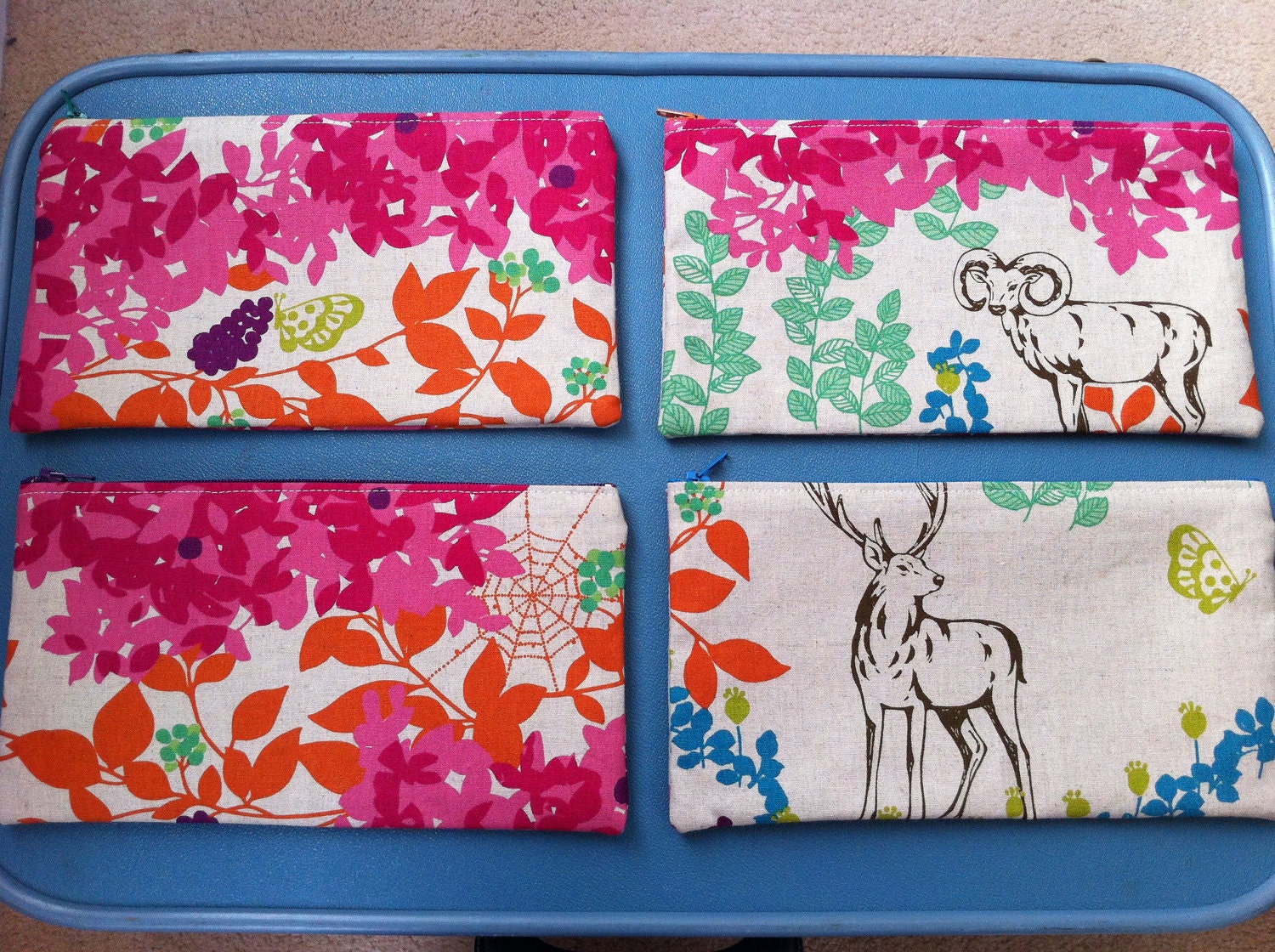 Large Woodland Zipper Pouch - cotton/linen