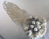 Ivory hair clip Ivory boutonniere feather hairclip Ivory fascinator Ivory nagorie