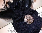 Steampunk fascinator black fascinator victorian steampunk watch black feather fascinator black fascinator