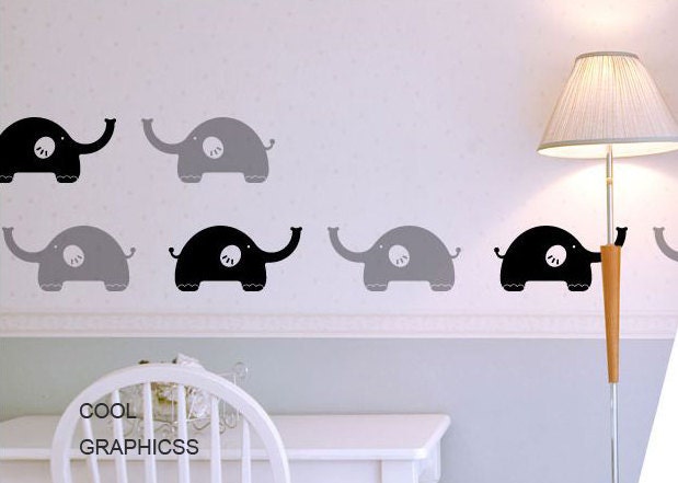 vinyl  wall decal elephants wall decal nursery wall decals girl baby kids bedroom wall decor wall sticker- Lovely Elephants