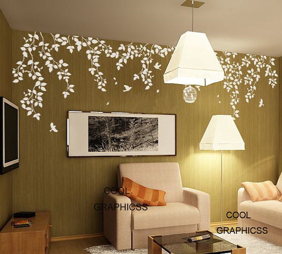 Spring Branches and Bird Cage( one color ) -Vinyl Wall Decal Sticker Art,Wall Hanging, Mural