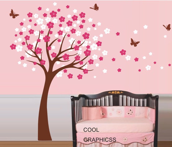 Blooming Cherry Tree wall decals nursery wall decal children wall decals girl baby kids bedroom wall decals butterfly flower
