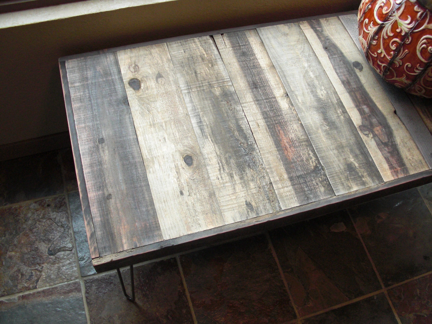Barn Wood Coffee Table - Industrial Furniture - Modern Reclaimed Upcycled Rustic Wood with Vintage Steel Iron Hairpin Legs - OOAK