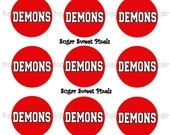 Demons School Mascot 1 inch Circle Bottlecap Images 4x6 sheet your choice of color
