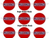 Mustangs School Mascot 1 inch Circle Bottlecap Images 4x6 sheet choice of color