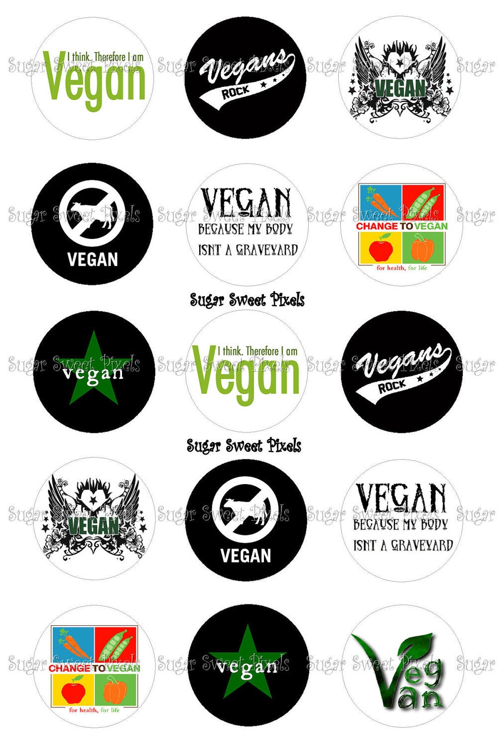 INSTANT DOWNLOAD  Vegan   1 inch Circle Bottlecap Images 4x6 sheet