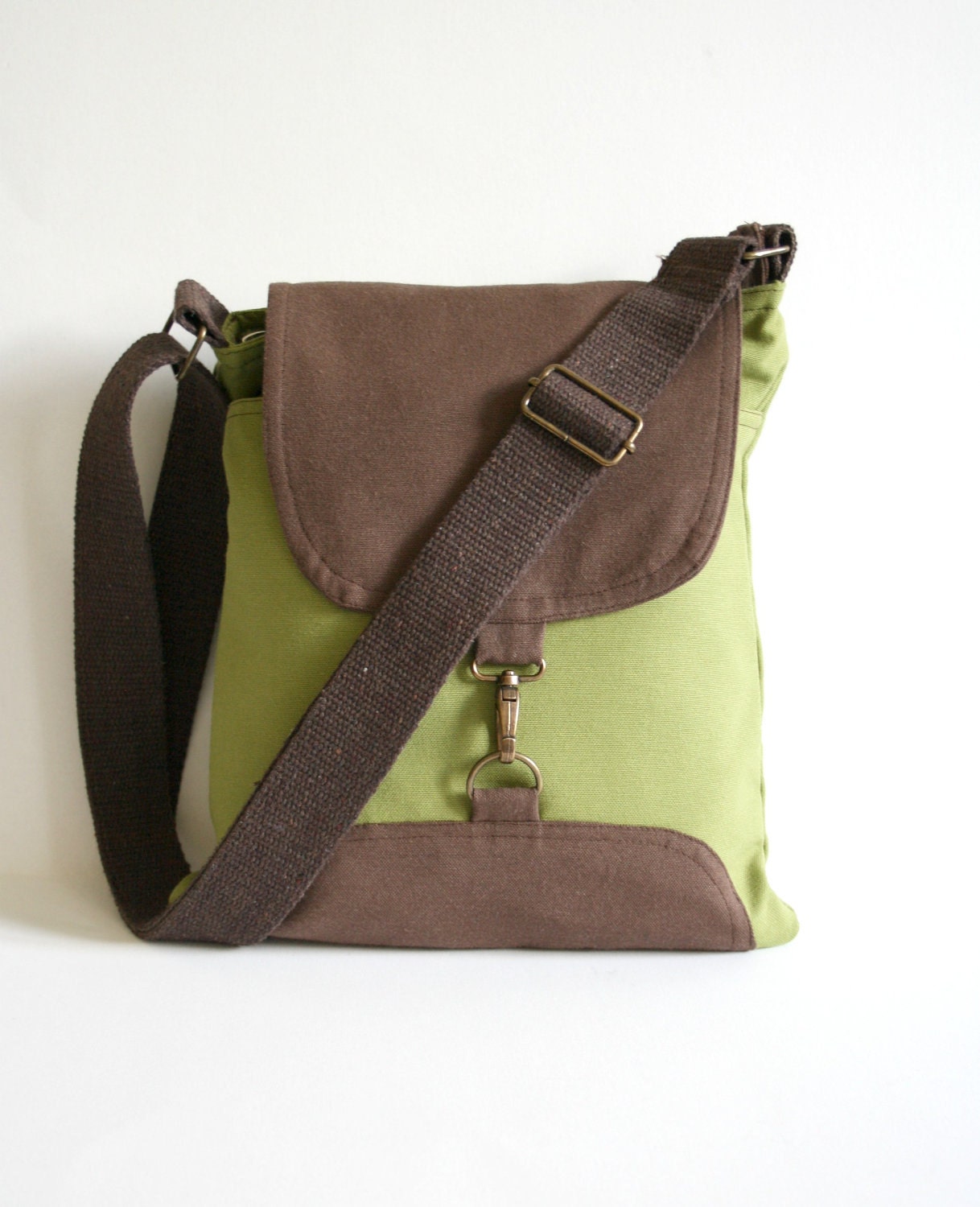GreeN and Brown Bag  Adjustable Cotton strap // For Dady Father / Unisex / messenger for Men For Women / Zipper clousure