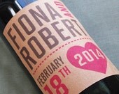 Kraft Wedding wine label with heart for anniversary,birthday, Set of 18