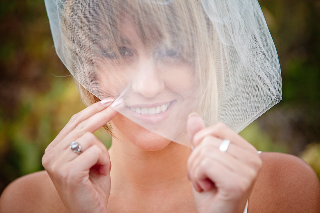 Birdcage Veil, Double Layer Ivory Blusher Wedding, Bridal, Flower, Headpiece