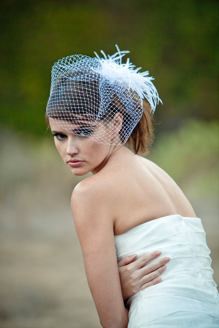 Birdcage Veil, White French veiling, Wedding, Bridal, Headpiece
