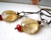 Lemon Drop Earrings in Citrine and Ruby Red Glass