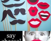 Set of 20 Photo Booth Props - Lip and Mustache Combo