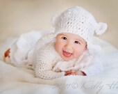 Holiday Crochet Baby Lamb Outfit Skirt, Lamb hat and Shurg Winter White  TO CUTE