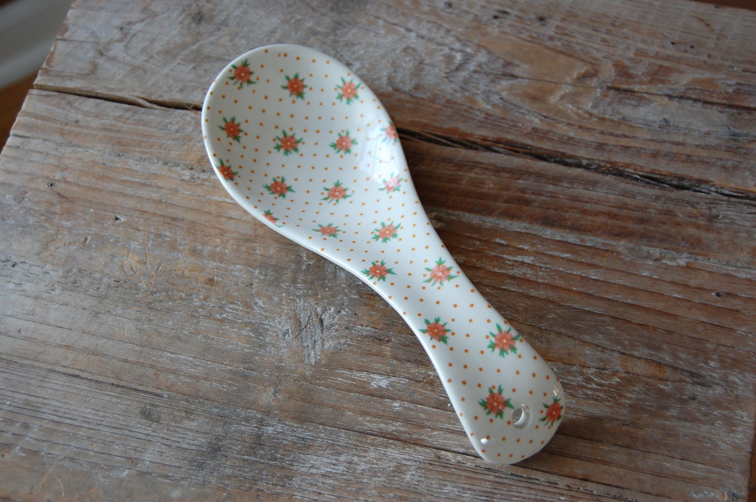 Vintage Orange Calico Print Spoon Rest